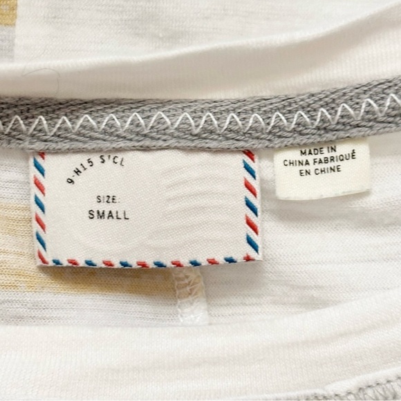 ANTHROPOLOGIE POSTMARK Women’s Ivory Yellow Embroidered Pocket Tee Moth Size S - Picture 6 of 10